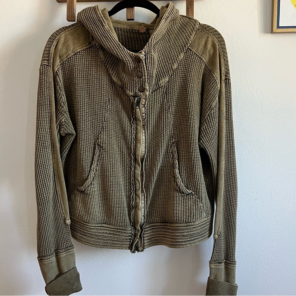 Free People Mason Olive Green Textured Zip Hoodie